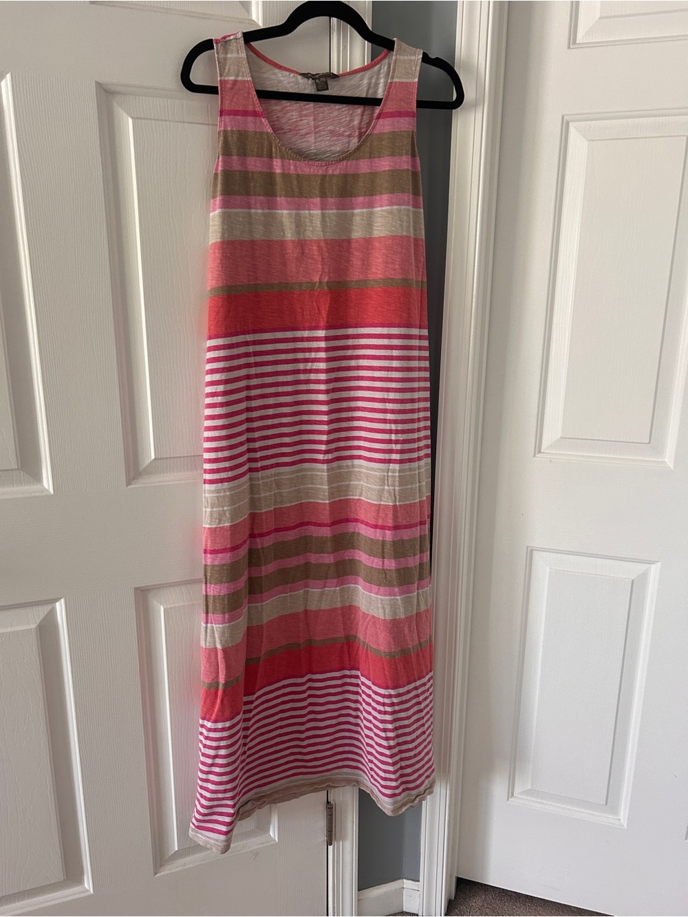 Tommy Bahama Pink, Beige & White Striped Maxi Dress